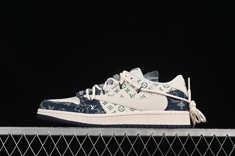 All categories Air Jordan Jordan series basketball shoes Air Jordan 1 Low High-end customized low-top sneakers Travis Scott x Fragment Design x Air Jordan 1 Low OG SP AJ1 LV joint blue denim drawstring low-top cultural casual sneakers YX5066-322